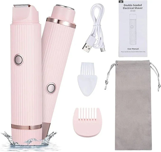 Lush Aura Beauty double-headed pink electric shaver kit with USB cable and accessories